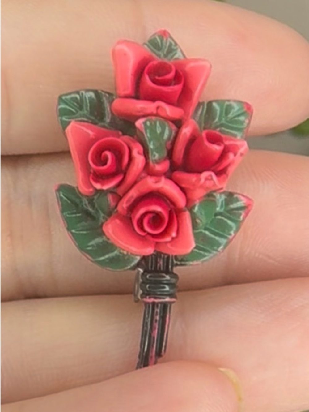 Vintage Japan Dimensional Red Rose Floral Brooch